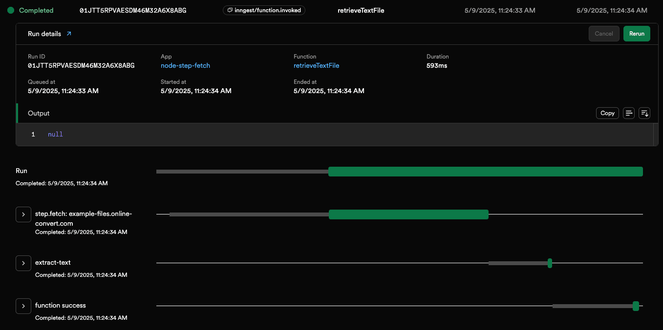 Inngest Traces showing a step.fetch() call
